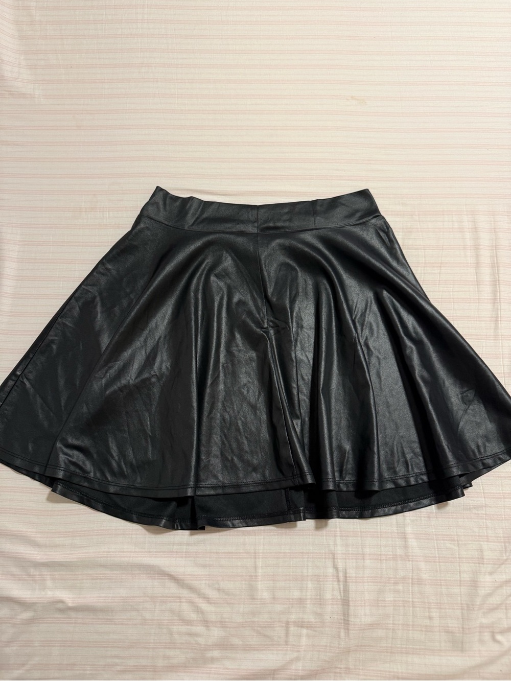 Black Faux Leather Flared Skirt